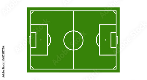 Overhead View of a Soccer Field with Green Grass and White Markings Featuring a Clean and Simple Design silhouette