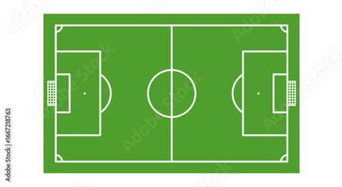 Overhead View of a Soccer Field with Green Grass and White Lines Minimalist Silhouette