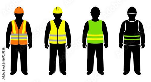 Two Construction Workers Safety Vest Silhouette Illustration