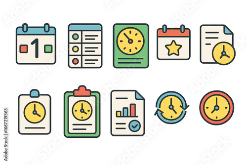 Time, calendar outline icon set. schedule, planner, clock icons collection