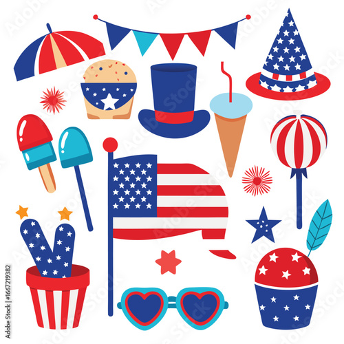 Fourth of July Beach Party Design Elements Festive Summer Icons and Graphics