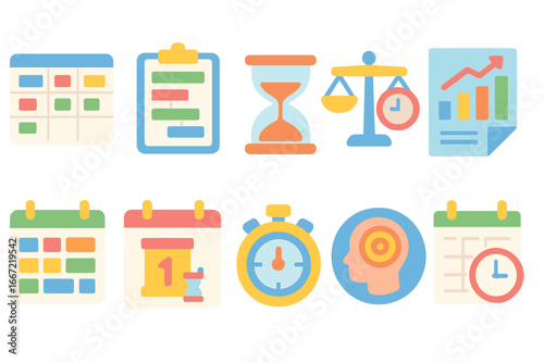 Business, productivity flat icon set. management, planning, success in flat style