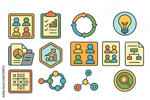 Business, productivity outline icon set. efficiency, management, planning icons collection