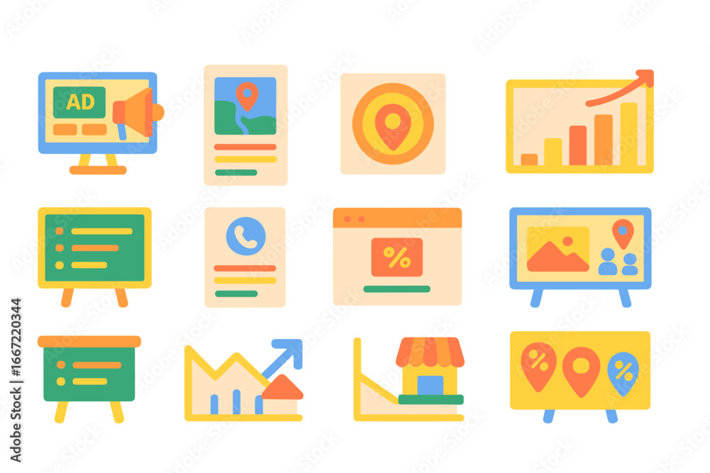 Marketing, advertising flat icon set. campaign, branding tools flat collection Marketing, advertising flat icon set. campaign, branding tools flat collection