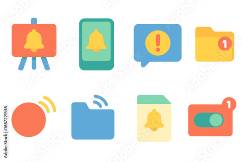 Notification, alert badge icon set. essential communication icons in flat style