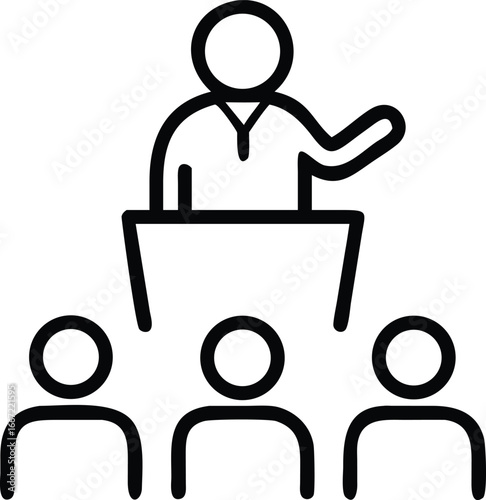 Political Candidate Presenting Program Minimalist Outline Icon Vector Illustration