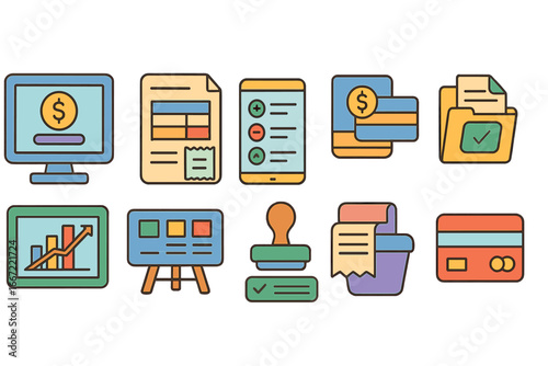 Finance and accounting flat icon set. budget, banking, investment icons flat collection