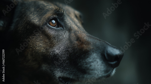 Fototapeta Naklejka Na Ścianę i Meble -  Dutch shepherd dog showing attentiveness and loyalty in moody portrait