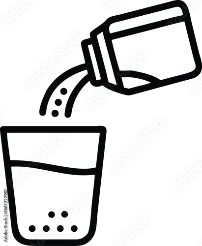 Sachet Packet Pouring Powder into Glass of Water Line Icon Instant Drink Mix Coffee Sugar Salt Medicine Vector Symbol