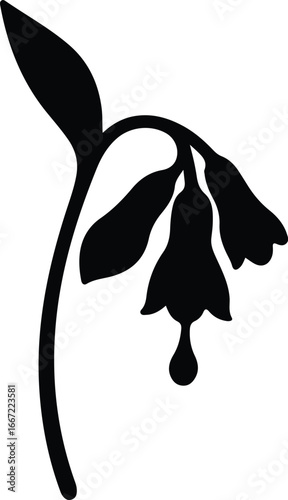 Illustrator Vector Nodding flower with green leaves silhouette