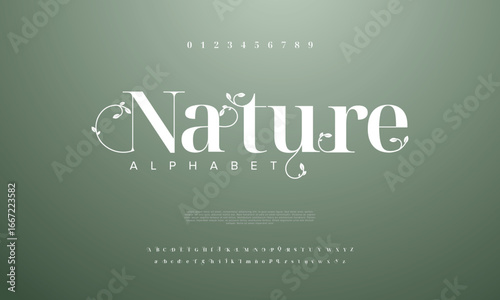 Nature Typography elegant alphabet letters font and number. Classic Lettering Minimal Fashion Designs. Typography modern serif fonts and numbers. vector illustration
