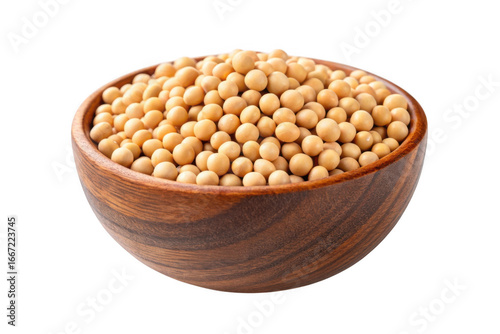Wooden bowl filled with soybeans isolated on transparent background