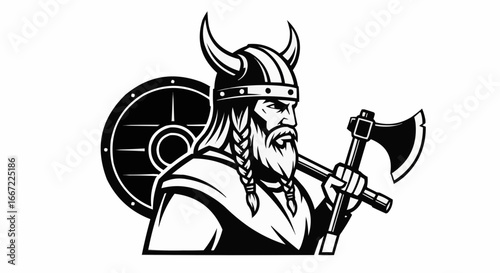 Viking Mascot with Axe and Shield