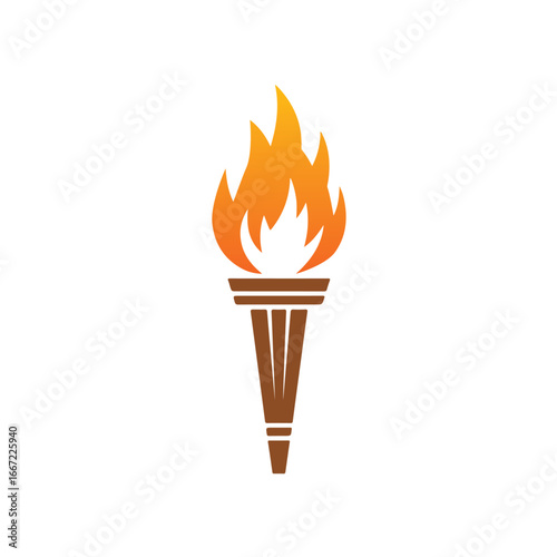 Burning torch icon with flame, vector illustration of fire torch symbol for sports, Olympic games, victory, freedom, festival celebration, achievement, competition, success, and logo design concept