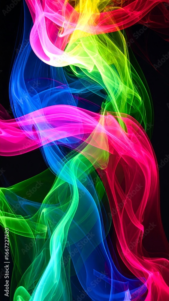Obraz premium Abstract colorful smoke swirls on black background