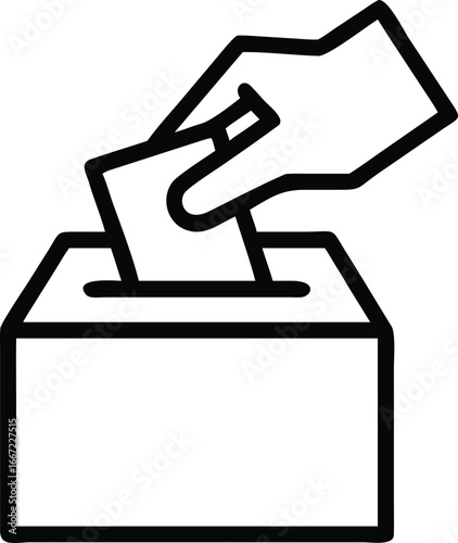 Vote Box with Ballot Line Icon Election Outline Symbol Vector Illustration of Hand Holding Paper for Voting Democracy Opinion
