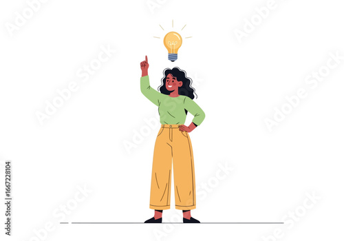 Vector art of woman with a bright idea, symbolizing innovation, creativity, and inspiration