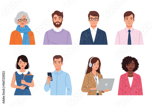 Vector art of diverse group of people in a flat illustration style