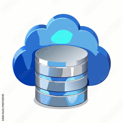 Shiny database servers stacked behind a blue cloud icon representing cloud computing