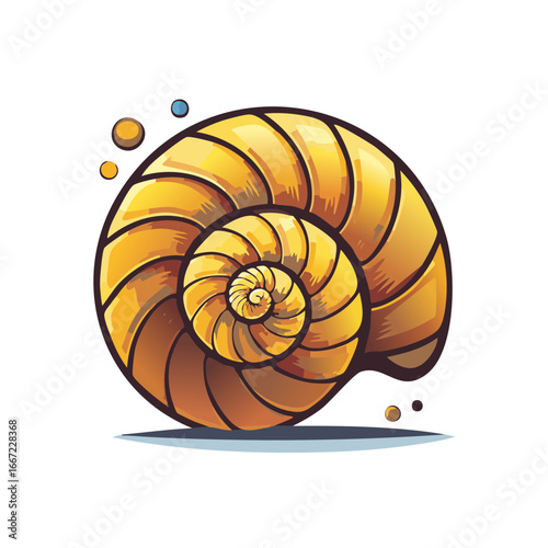 Vibrant vector illustration of a spiral nautilus shell, perfect for designs about nature and sea.