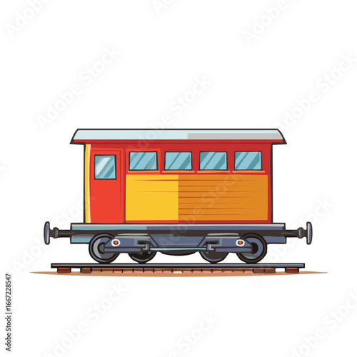Railway Carriage Car Vector Illustration Train Wagons on Tracks Passenger Transport