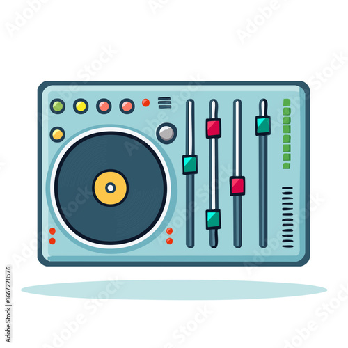 Cartoon DJ Turntable and Audio Mixer Console for Music and Party Themes