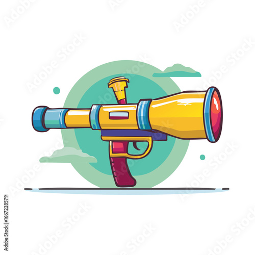 Colorful cartoon bazooka illustration playful weapon design for games or fun projects