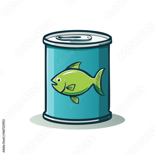 Canned Fish Illustration Light Blue and Green Food Packaging Design Ready to Eat Meal Preserved Food Source
