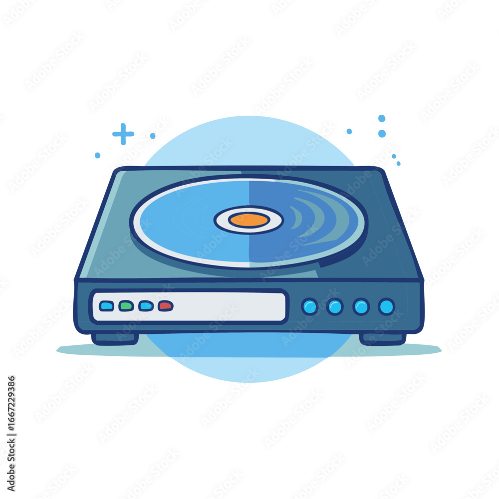 Fototapeta premium Stylized DVD Player Flat Vector Graphic Design with Simple Blue Color Palette