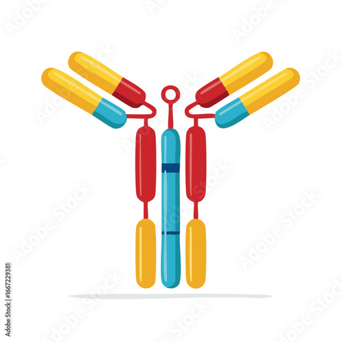 Illustrated antibody molecule in flat design style, medical concept.