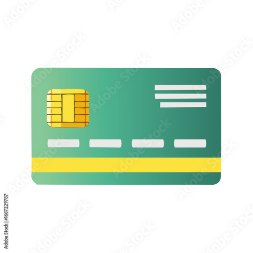 Illustration of a green and yellow credit card with a microchip.