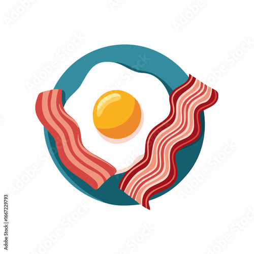 Crispy Bacon Strips Surround Sunny Side Up Egg on a Blue Plate