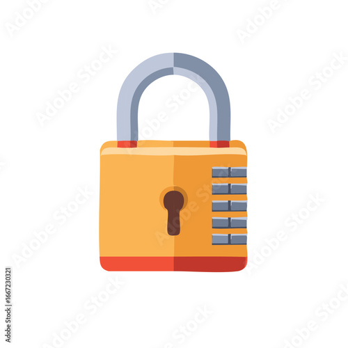 Illustration of a yellow padlock with a grey shackle and number tumblers for security and protection