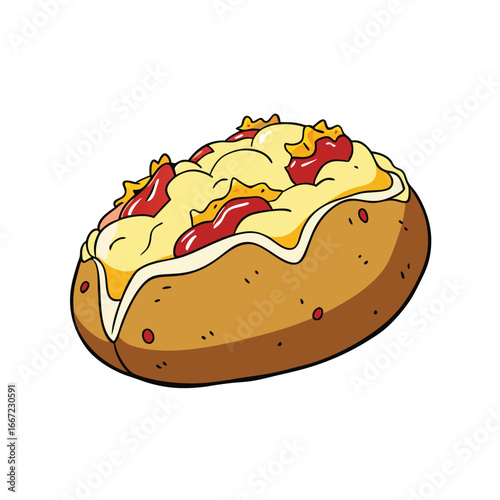 Delicious baked potato loaded with melted cheese crispy bacon and creamy sour cream advertisement banner