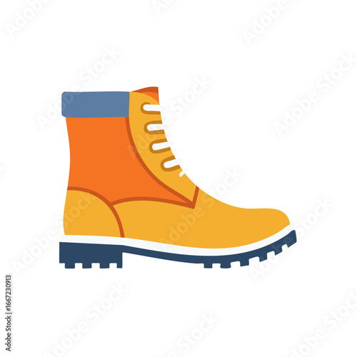 Brightly colored work boot with white laces and textured sole