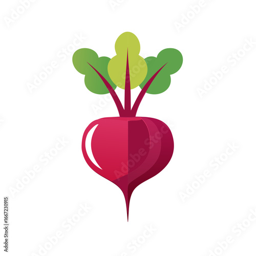 Simple graphic illustration of a ripe red beet with green leaves and stems