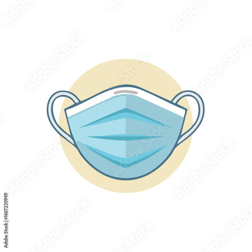Protective blue medical mask illustration for respiratory virus prevention and hygiene during health crisis
