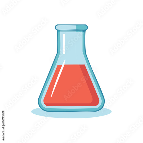 Chemical Erlenmeyer Flask with Orange Liquid, Science, Scientific Experiment Cartoon Style