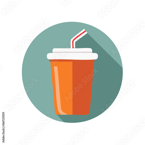 Orange cup soda flat design with straw isolated on white background