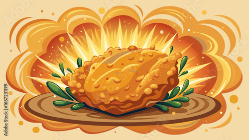Golden crispy schnitzel, classic breaded delight radiating warmth and comfort, semi-realistic abstraction capturing tradition, flavor, and elegance in timeless culinary harmony.