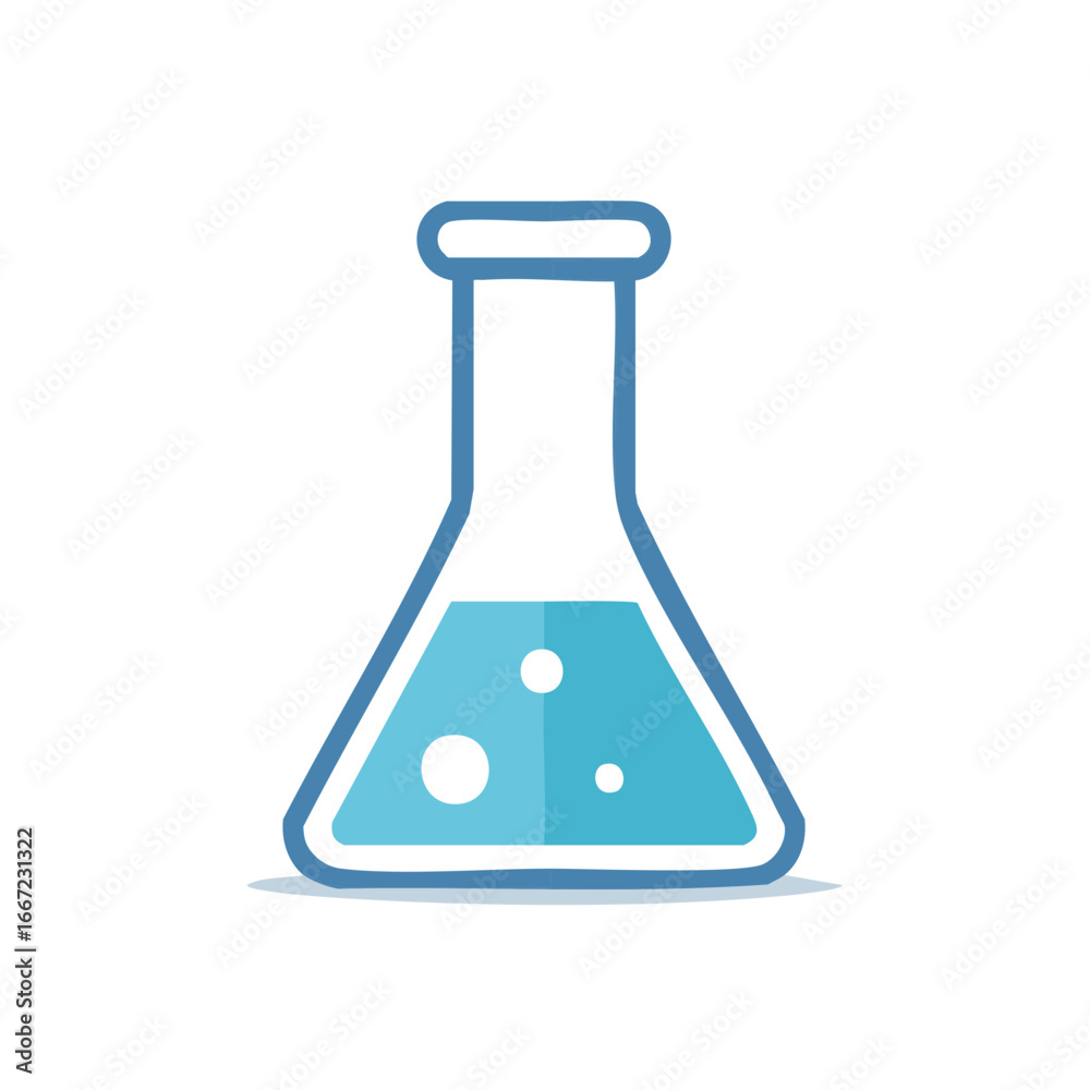 Blue Erlenmeyer Flask with Bubbles Containing Teal Liquid Flat Icon Illustration Blue Erlenmeyer Flask with Bubbles Containing Teal Liquid Flat Icon Illustration