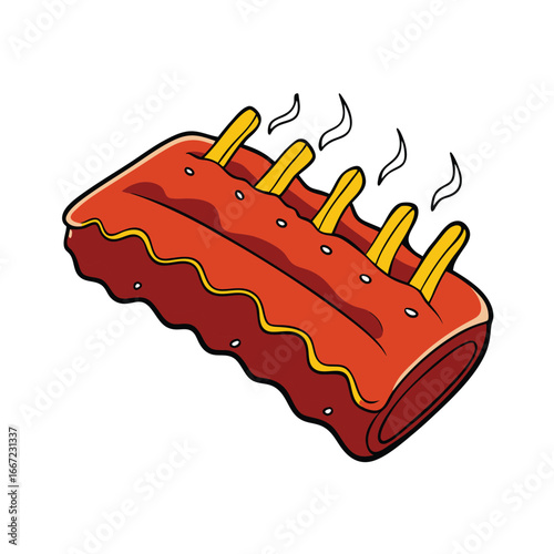Delicious bbq pork ribs rack with smoky glaze and perfect grill marks illustration