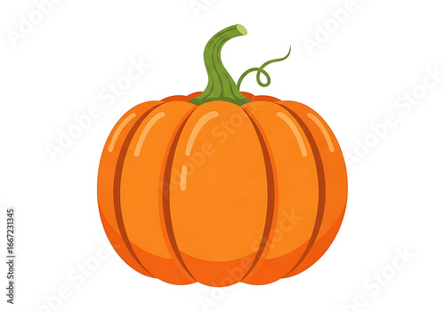 A vibrant, cartoonish image depicts a single, ripe pumpkin against a stark black background.