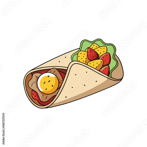 Delicious breakfast burrito cut in half showcasing fluffy scrambled eggs savory sausage and fresh ingredients inside