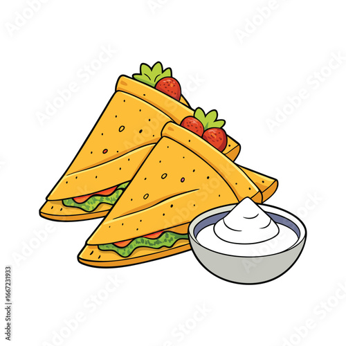 Delicious cheese quesadilla slices with fresh salsa and creamy sour cream banner advertisement