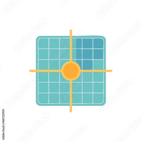 Abstract blue grid with orange crosshairs and central target point icon