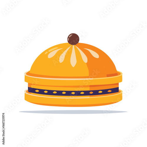 Cartoon Yellow Dome Cake with Topping Isolated on White Background Decorative Flat Illustration