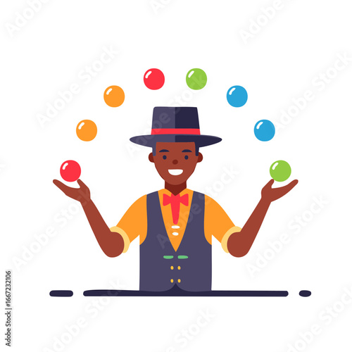 Cartoon Person Juggling Colorful Balls, Circus Show Character