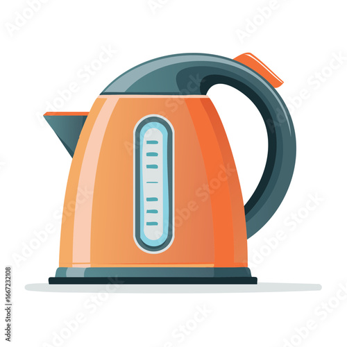 Modern bright orange electric tea kettle with a water level gauge vector illustration