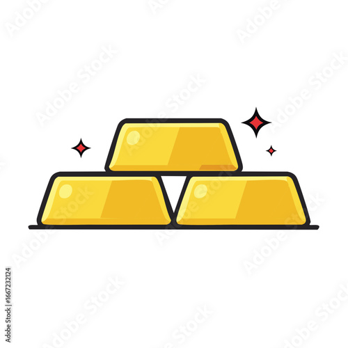 Vector icon of stacked shiny gold bars. Bullion illustration for finance and wealth.